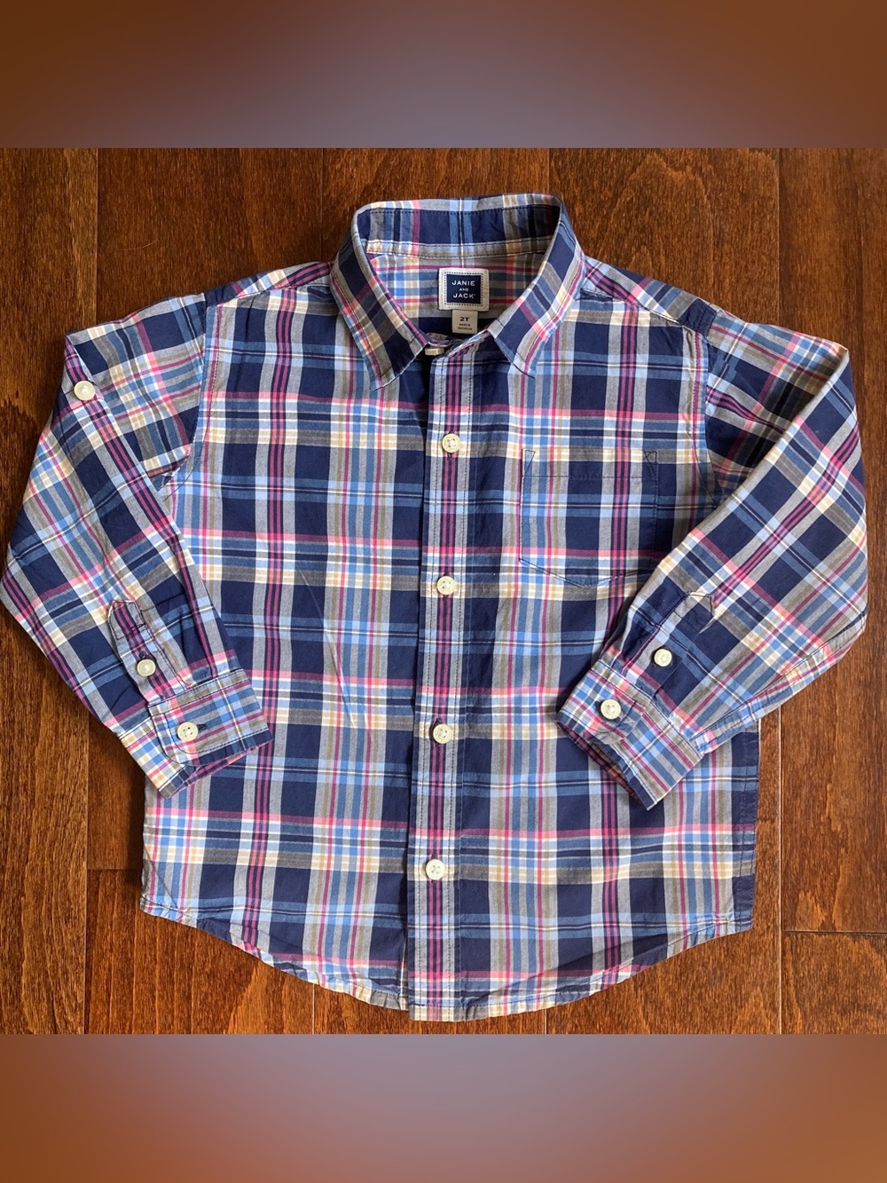 Janie and Jack Boy's Dress Shirt Plaid 2 2T Oxford Blue Long Sleeve Classic